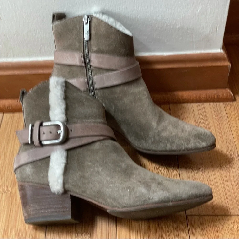Belle by Sigerson Morrison Laica Gray Suede  Faux Fur Lined Booties size 7.5B - Picture 8 of 16